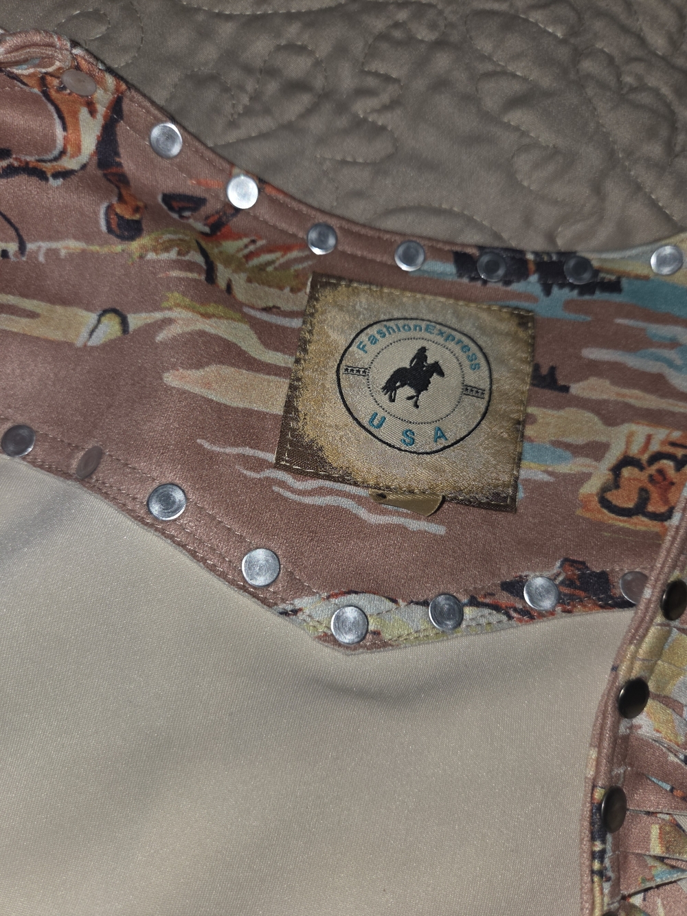 Fashion Express USA Fringe Studded Western-Inspired Top in Beige and Brown